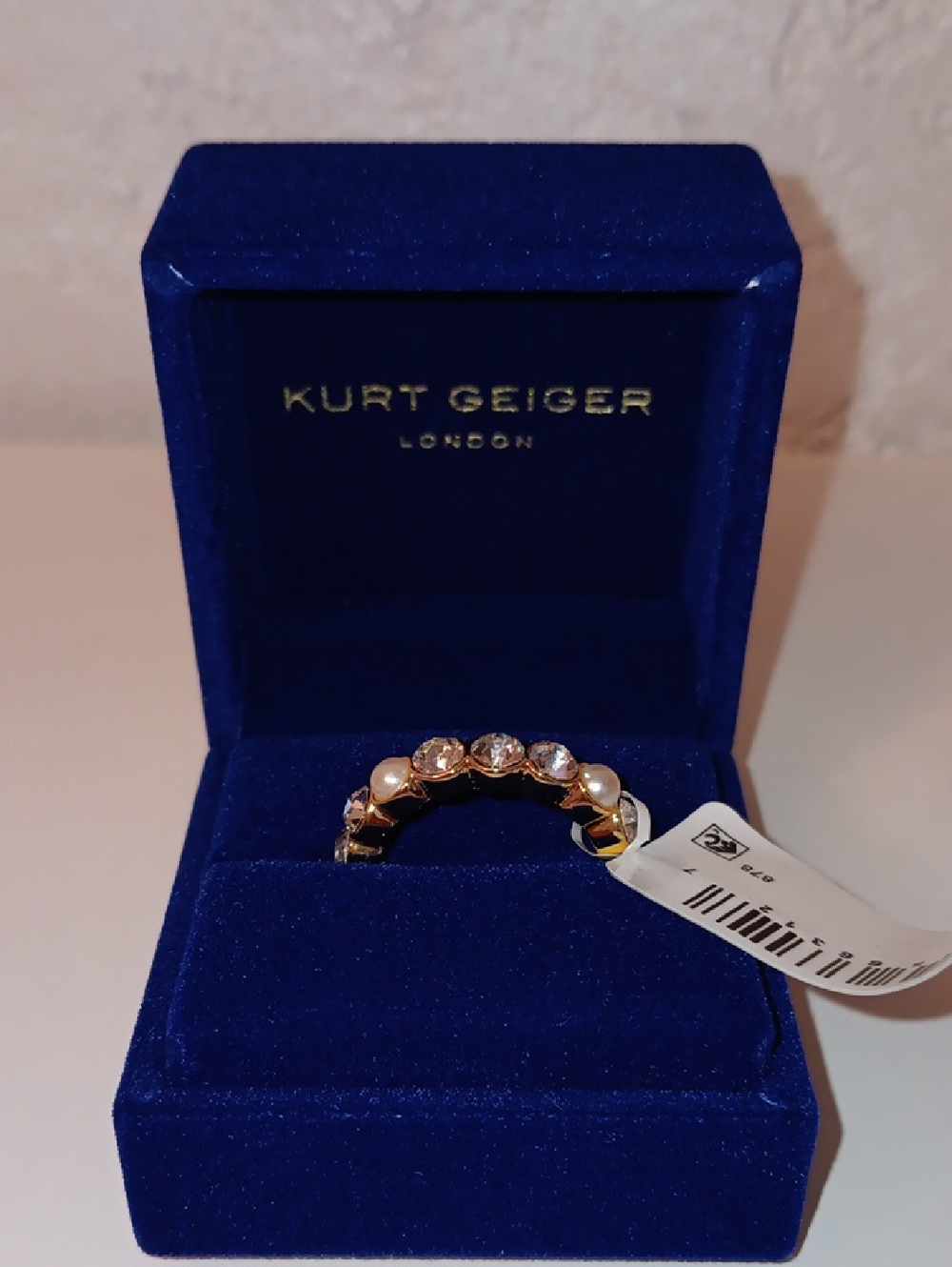 Kurt Geiger Gold Tone Ring with Clear Crystals and Pearls